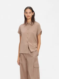 Samsoe and Samsoe, Naisten Lyhythihainen Kauluspaita, Majan Ss Shirt 9942 Beige