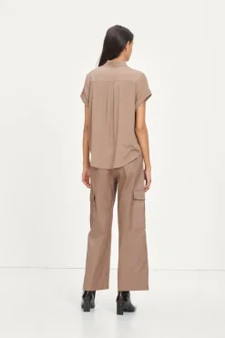 Samsoe and Samsoe, Naisten Lyhythihainen Kauluspaita, Majan Ss Shirt 9942 Beige