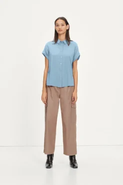Samsoe and Samsoe, Naisten Lyhythihainen Kauluspaita, Majan Ss Shirt 9942 Vaaleansininen