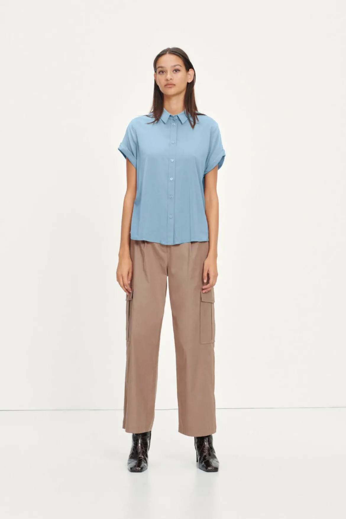 Samsoe and Samsoe, Naisten Lyhythihainen Kauluspaita, Majan Ss Shirt 9942 Vaaleansininen