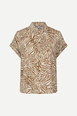Samsoe and Samsoe, Naisten Lyhythihainen Kauluspaita, Majan Ss Shirt 9942 Ruskea Kuosi