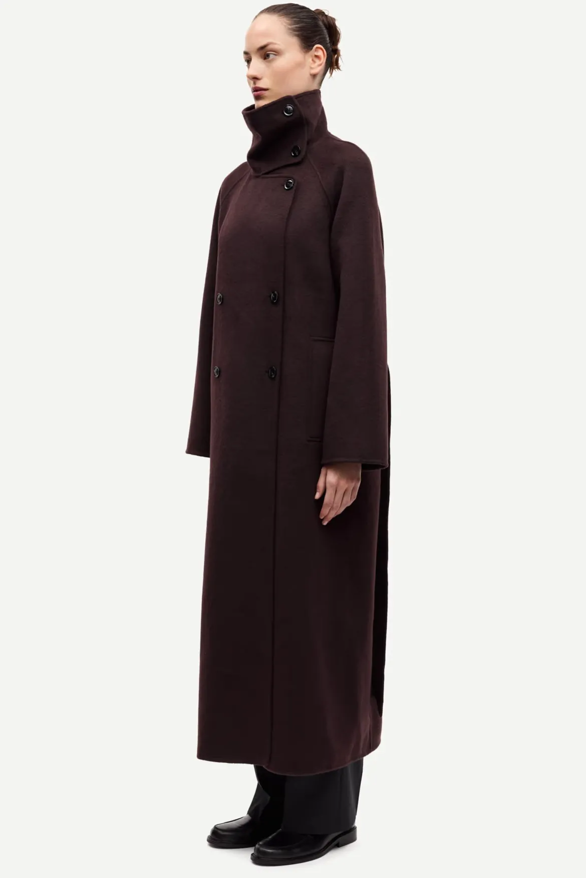 Samsoe Samsoe naisten villakangastakki Sahanne Coat, tummanruskea