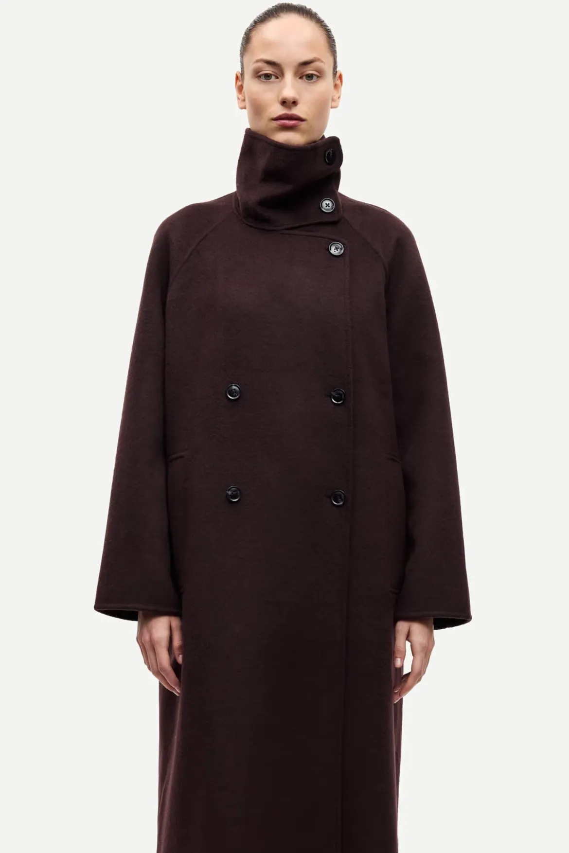 Samsoe Samsoe naisten villakangastakki Sahanne Coat, tummanruskea