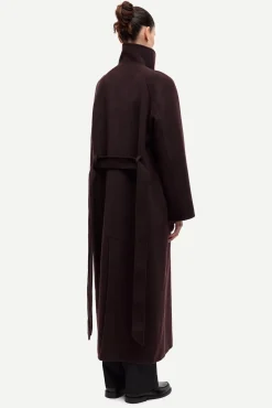 Samsoe Samsoe naisten villakangastakki Sahanne Coat, tummanruskea