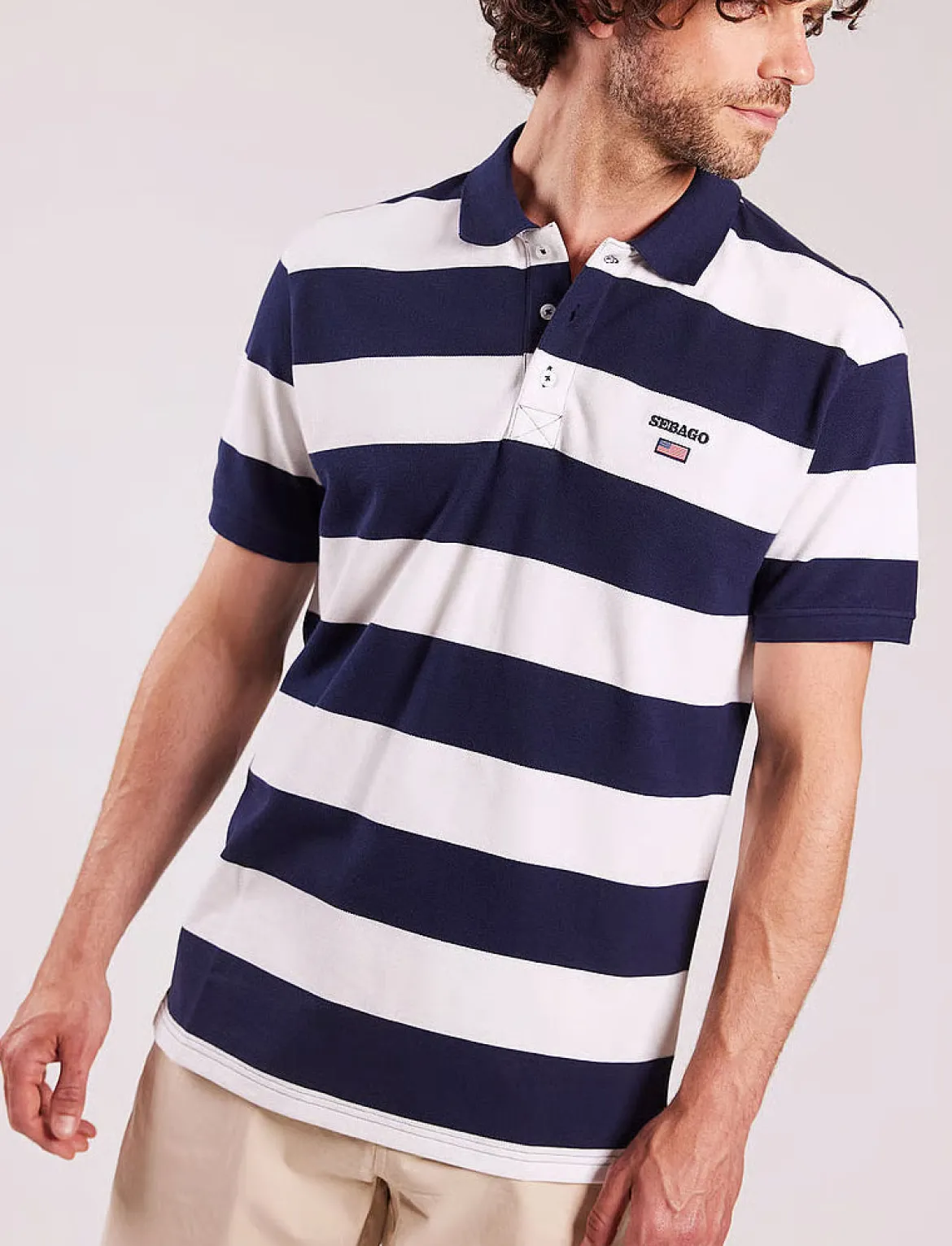 Sebago miesten pikeepaita Mick Block Stripe Pique Nos, raidallinen sininen