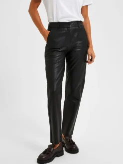 Selected Femme nahkahousut, SLFMARIE SHINO LEATHER PANT Musta
