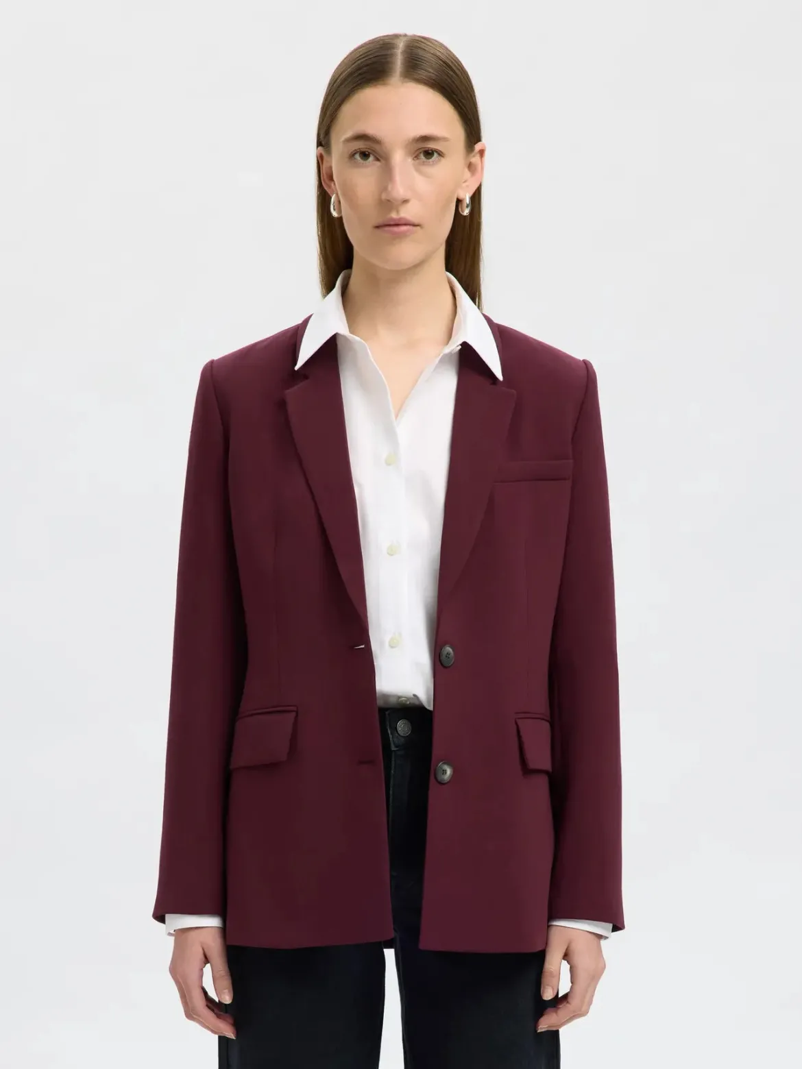 Selected Femme Naisten Bleiseri, AD-SLFRITA LS CLASSIC BLAZER MEL NOOS Fig Melange