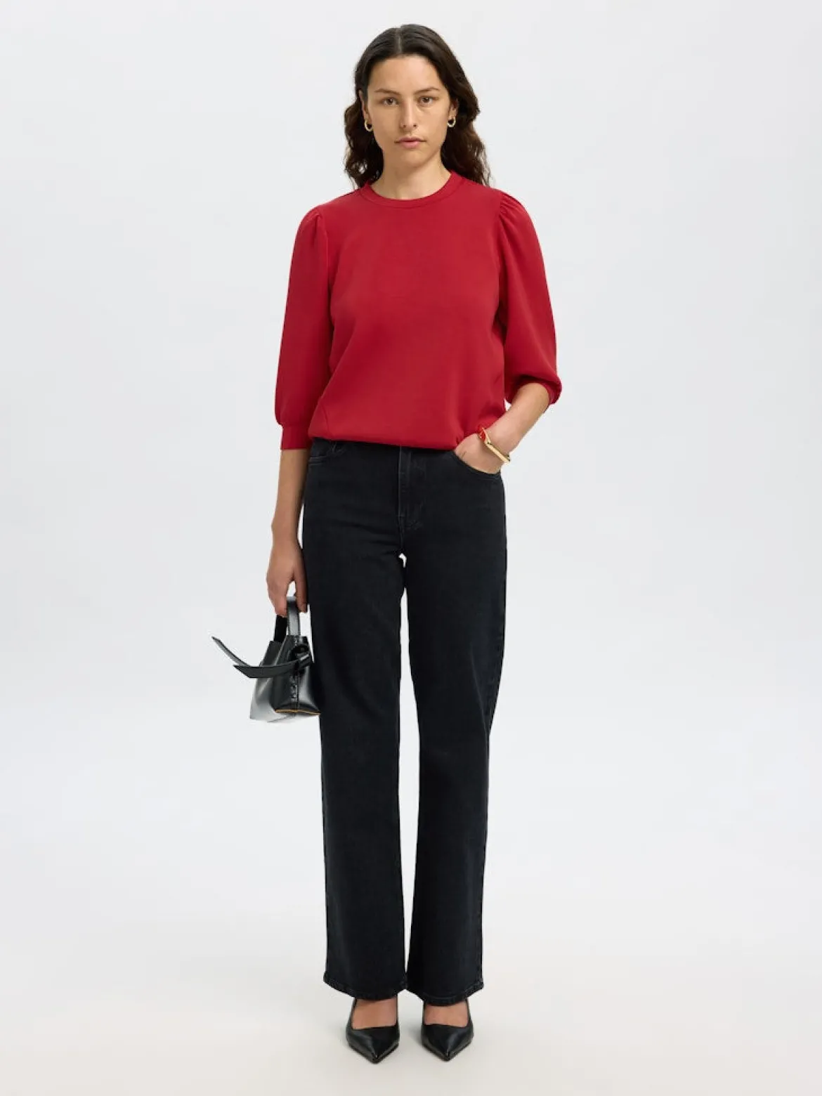 Selected Femme naisten collegepaita SLFTENNY 3/4 SWEAT TOP NOOS, Equestrian Red