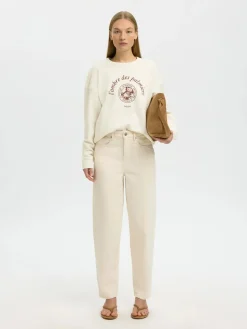 Selected Femme naisten collegepaita Slfelisa LS Sweat, Egret Potters Clay