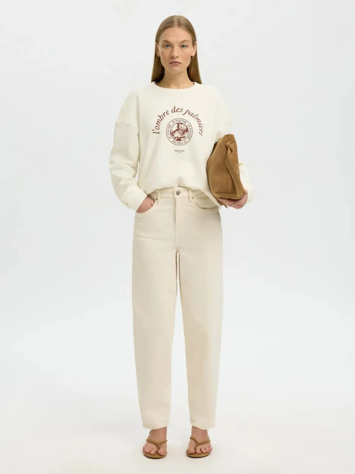 Selected Femme naisten collegepaita Slfelisa LS Sweat, Egret Potters Clay