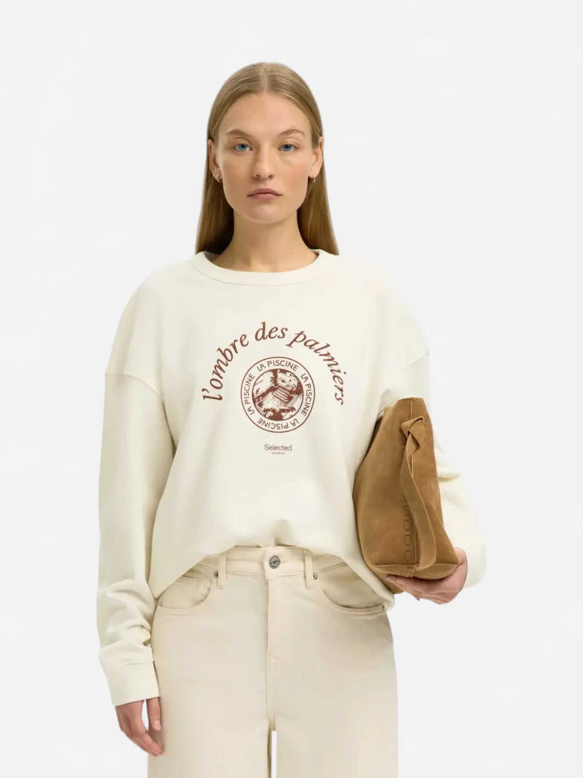 Selected Femme naisten collegepaita Slfelisa LS Sweat, Egret Potters Clay