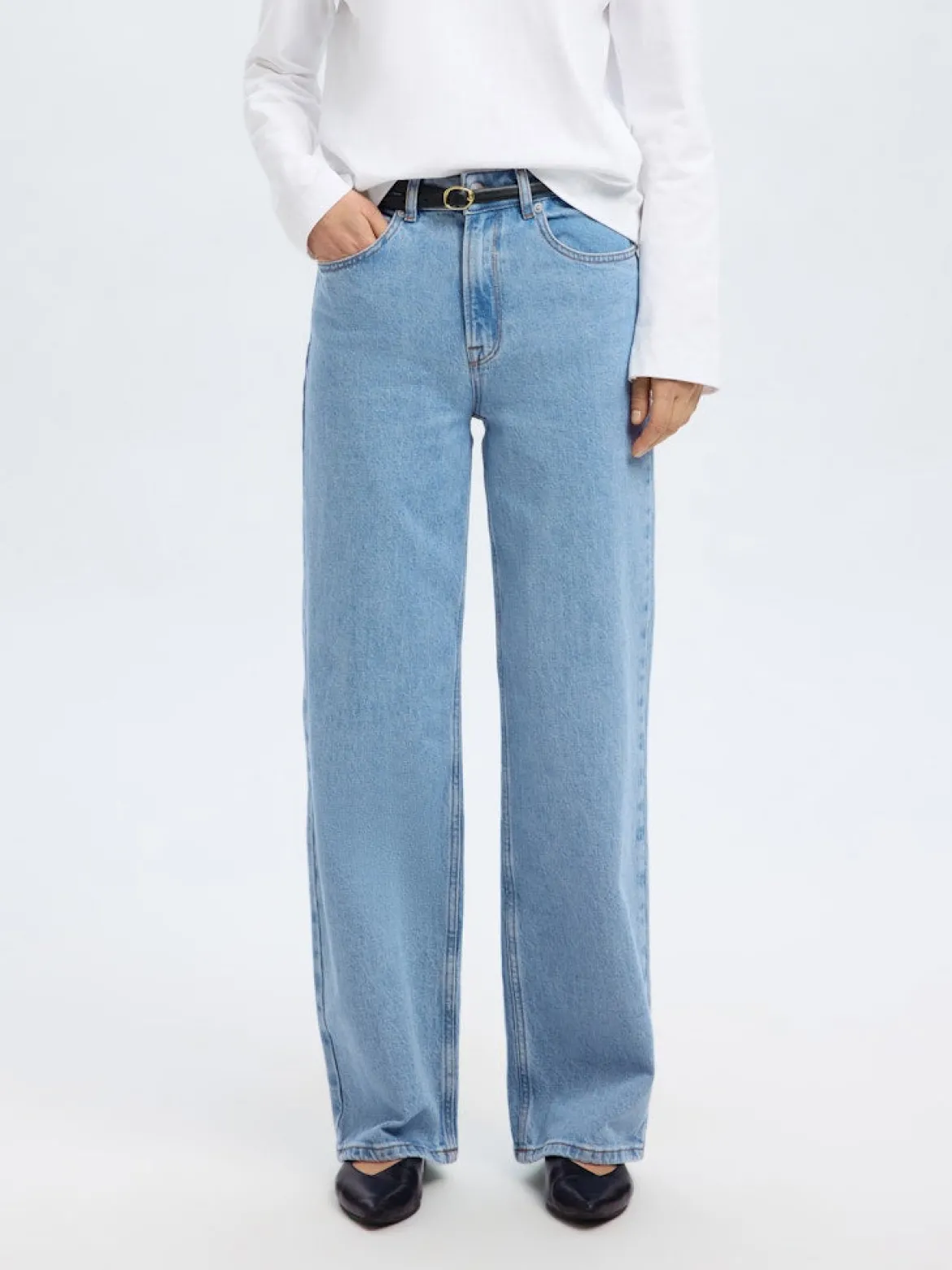Selected Femme naisten farkut, SLFALICE HW WIDE LONG LIG BLU JEANS Indigo