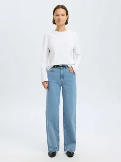 Selected Femme naisten farkut, SLFALICE HW WIDE LONG LIG BLU JEANS Indigo