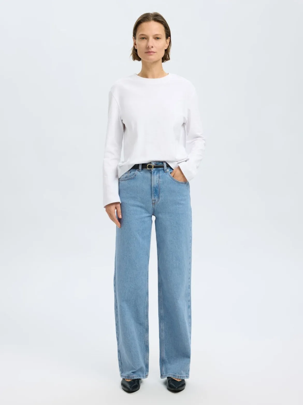 Selected Femme naisten farkut, SLFALICE HW WIDE LONG LIG BLU JEANS Indigo
