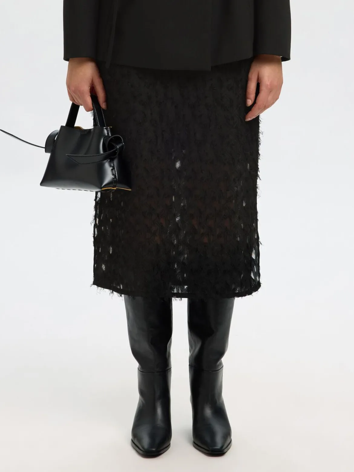 Selected Femme naisten hame, SLFMARION HW MIDI SKIRT B Black