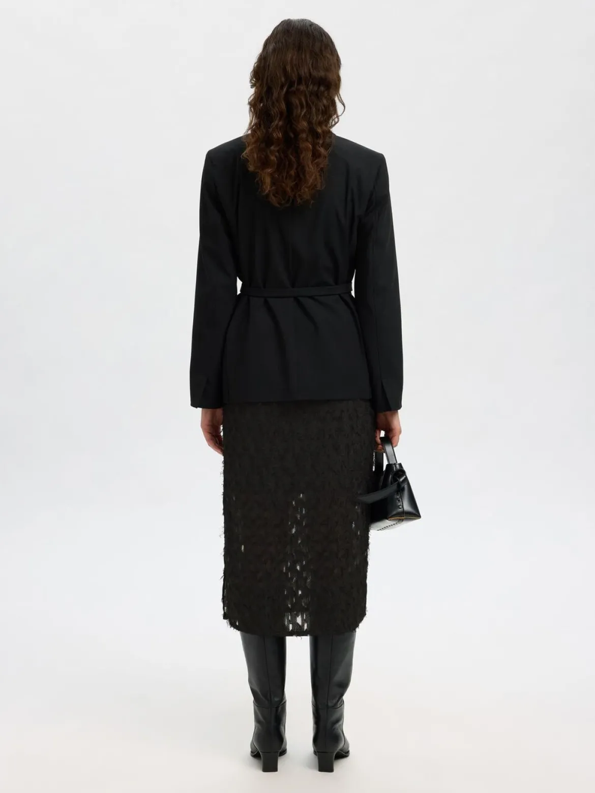 Selected Femme naisten hame, SLFMARION HW MIDI SKIRT B Black