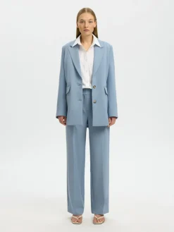 Selected Femme naisten housut Slfrita MW Wide Pant Mel, Dusty Blue Melange
