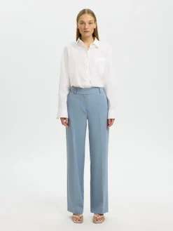 Selected Femme naisten housut Slfrita MW Wide Pant Mel, Dusty Blue Melange