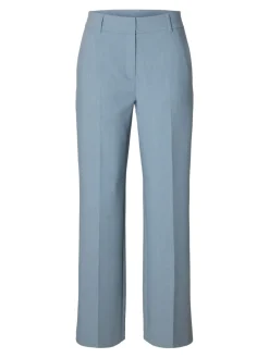 Selected Femme naisten housut Slfrita MW Wide Pant Mel, Dusty Blue Melange