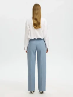 Selected Femme naisten housut Slfrita MW Wide Pant Mel, Dusty Blue Melange