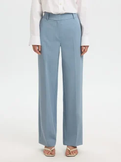 Selected Femme naisten housut Slfrita MW Wide Pant Mel, Dusty Blue Melange