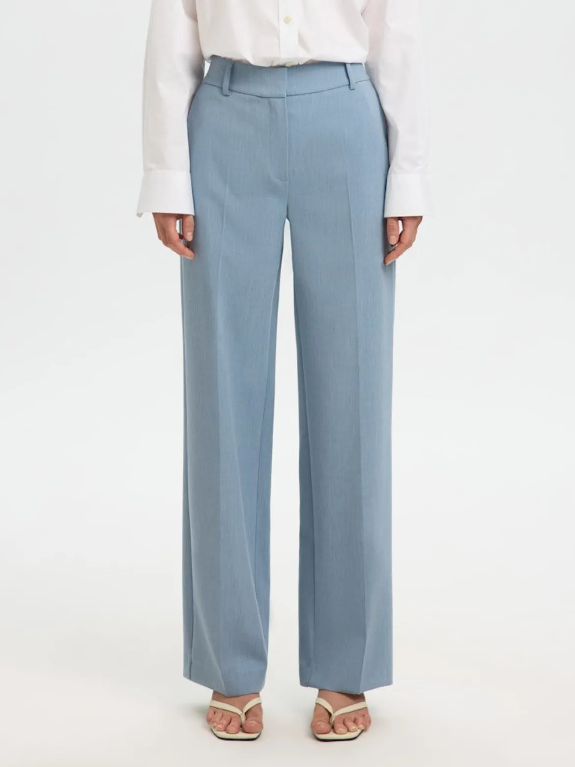 Selected Femme naisten housut Slfrita MW Wide Pant Mel, Dusty Blue Melange