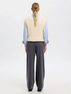 Selected Femme naisten housut SLFPATRICIA MW WIDE PANT B, Medium Grey Melange