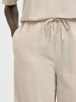 Selected Femme naisten housut SLFLuisa MW Wide Linen Blend Pant, Sandshell
