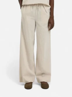 Selected Femme naisten housut SLFLuisa MW Wide Linen Blend Pant, Sandshell