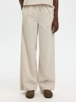 Selected Femme naisten housut SLFLuisa MW Wide Linen Blend Pant, Sandshell
