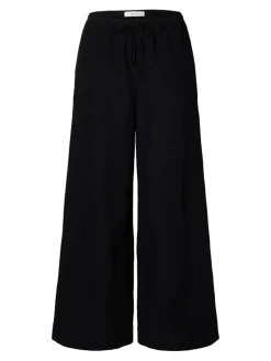 Selected Femme naisten housut SLFLuisa MW Wide Linen Blend Pant, musta