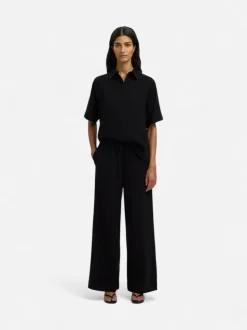 Selected Femme naisten housut SLFLuisa MW Wide Linen Blend Pant, musta