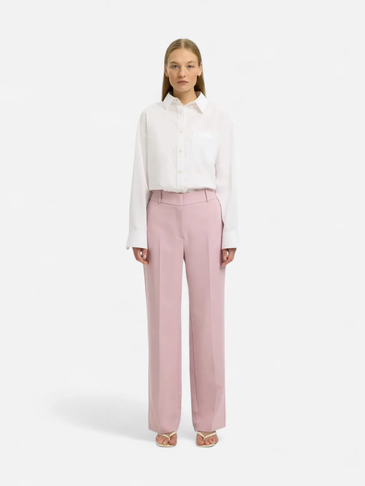 Selected Femme naisten housut AD-SLFRITA MW Wide Pant Mel, vaaleanpunainen