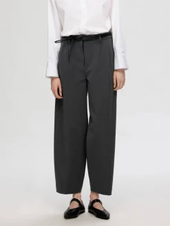 Selected Femme Naisten Housut, SLFPIYA HW BARREL PANT Grafiitti
