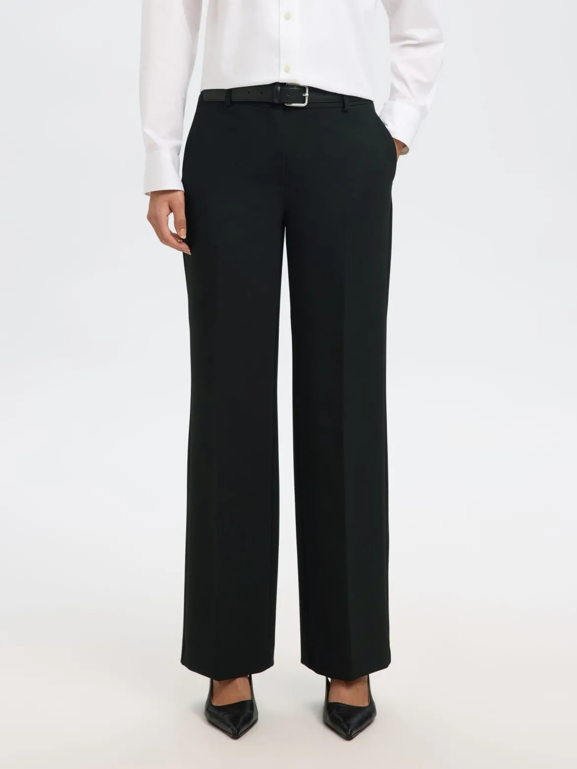 Selected Femme naisten housut SLWRITA MW Wide Pant, musta
