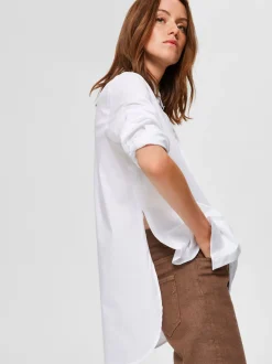 Selected Femme Naisten Kauluspaita, SLFOri LS Side Zip Shirt Valkoinen