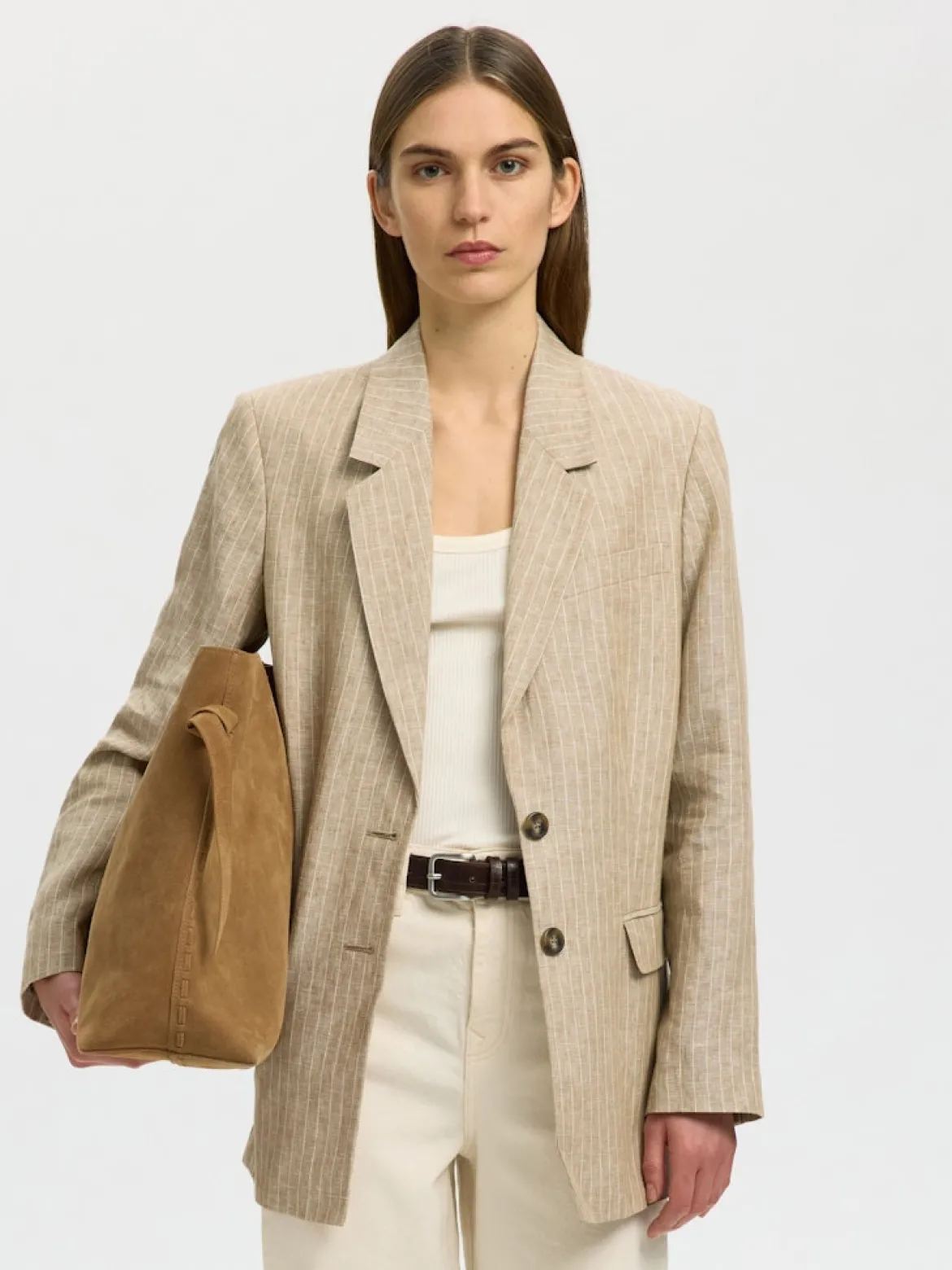 Selected Femme naisten laukku SLFStella Large Suede Bag, Tan