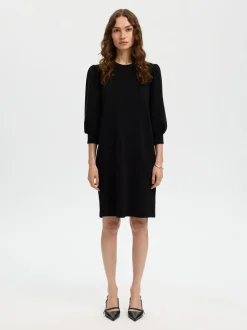 Selected Femme naisten mekko SLFTENNY 3/4 SHORT SWEAT DRESS NOOS, musta