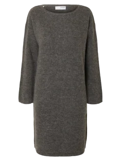 Selected Femme naisten mekko, SLFLULU LS KNIT NEW O-NECK DRESS Medium Grey Melange