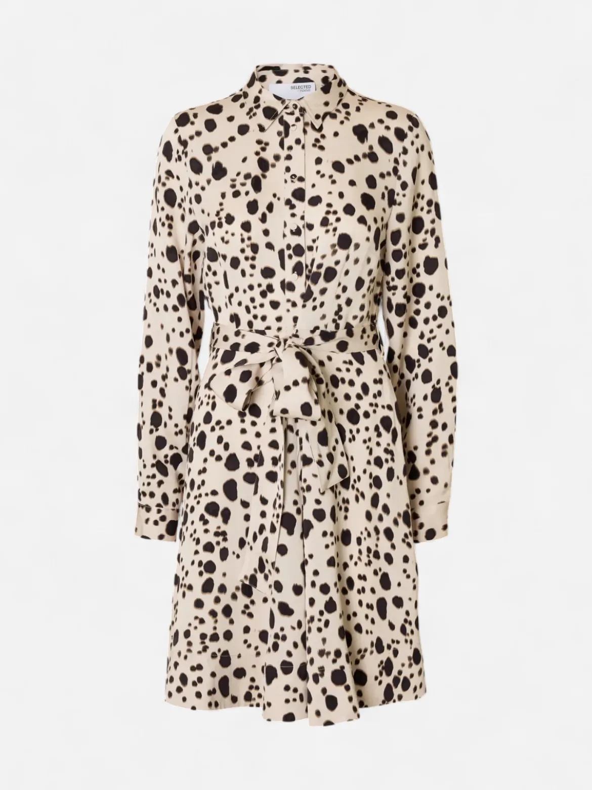 Selected Femme naisten mekko, SLFPAOLA REGULAR LS SHORT SHIRT DRESS Valkopohjainen Kuosi