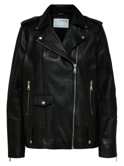 Selected Femme Naisten Nahkatakki, SLFMADISON LEATHER JACKET NOOS Black