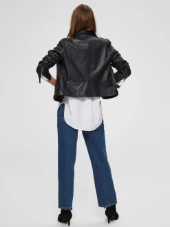 Selected Femme Naisten Nahkatakki, Katie Leather Jacket Musta