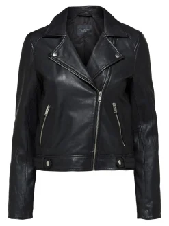 Selected Femme Naisten Nahkatakki, Katie Leather Jacket Musta