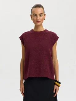 Selected Femme naisten neuleliivi Lulu Sl Knit Vest, Tawny Port Melange