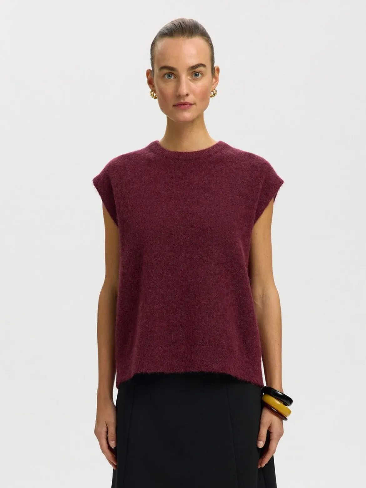 Selected Femme naisten neuleliivi Lulu Sl Knit Vest, Tawny Port Melange