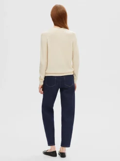 Selected Femme naisten neuletakki, SLFELINNA LS KNIT CARDIGAN Luonnonvalkoinen