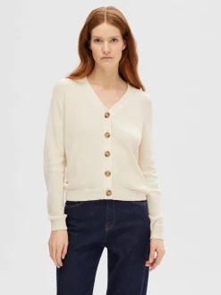 Selected Femme naisten neuletakki, SLFELINNA LS KNIT CARDIGAN Luonnonvalkoinen