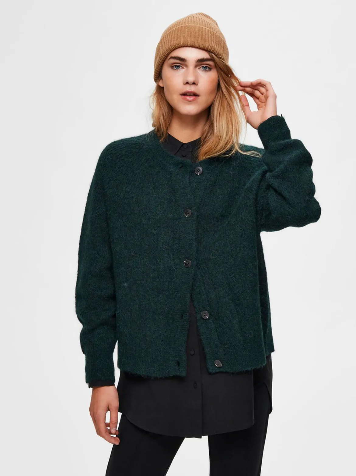 Selected Femme, Naisten Neuletakki, Lulu LS Knit Short Cardigan Armeijanvihreä