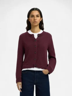 Selected Femme naisten neuletakki, SLFIVY LS KNIT O-NECK CARDIGAN NOOS Viininpunainen