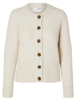 Selected Femme naisten neuletakki, SLFSIA RAS LS KNIT CARDIGAN Luonnonvalkoinen